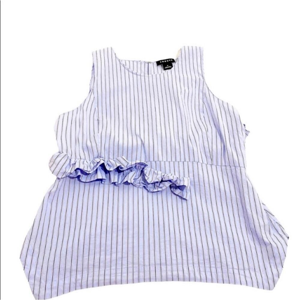 Trouve Blue & White Stripe Sleeveless Frill Ruffle Top, Size Medium - Picture 13 of 14